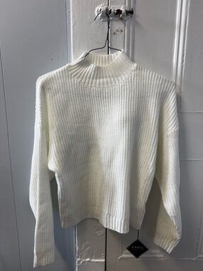 Zaful Cream Ribbed Mock Neck Sweater